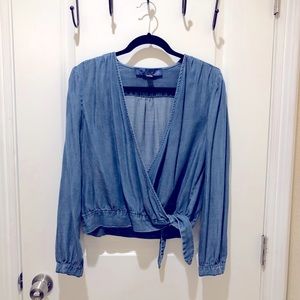 Francesca’s denim long-sleeve blouse